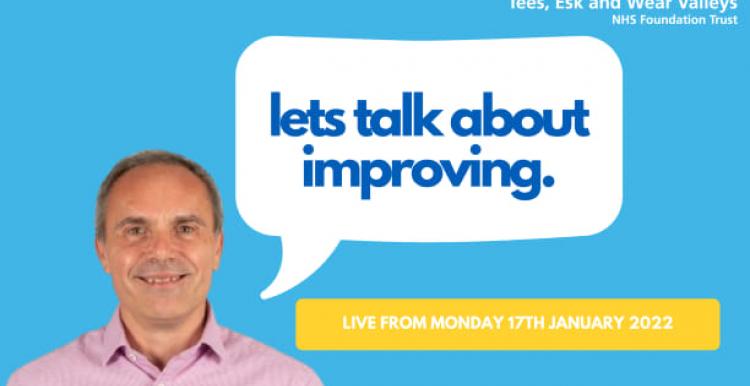 Image of man with Lets Talk About Improving speech bubble