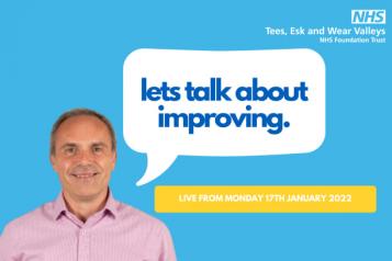 Image of man with Lets Talk About Improving speech bubble