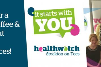 Graphic of people with Healthwatch Stockton logo